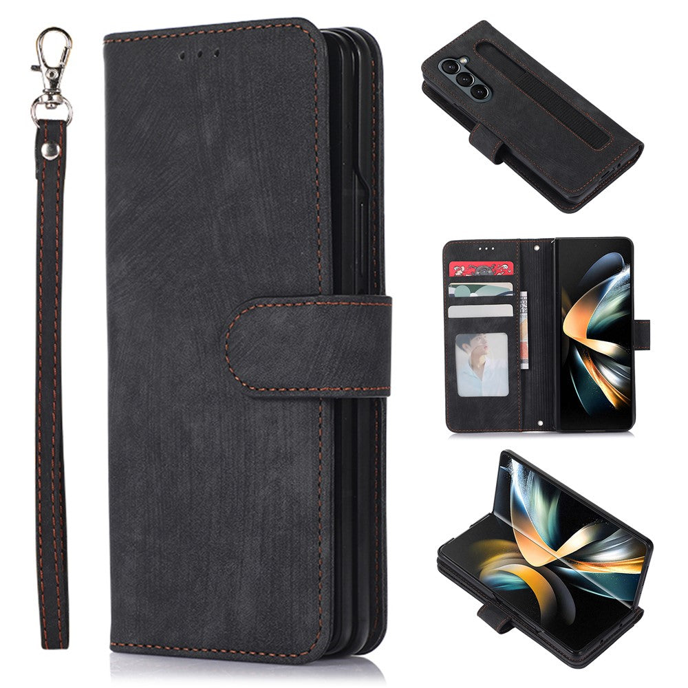 For Samsung Galaxy Z Fold5 5G PU Leather+PC Wallet Phone Case Stand Skin-touch Protective Cover