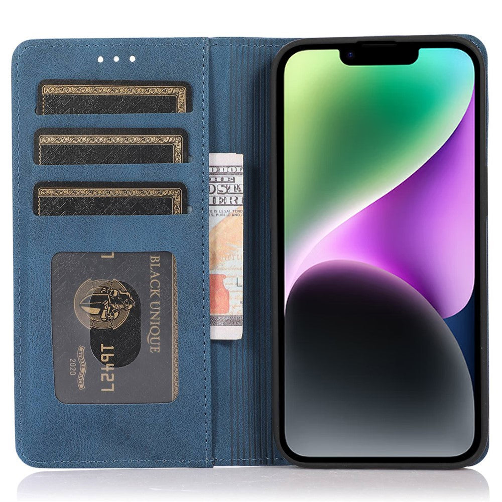 For iPhone 15 Magnetic Auto-absorbed PU Leather Phone Case Support Stand Wallet Cover
