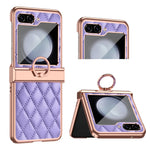 Stitching Line Imprinted Phone Case for Samsung Galaxy Z Flip5 5G PU+PC Kickstand Electroplating Phone Cover