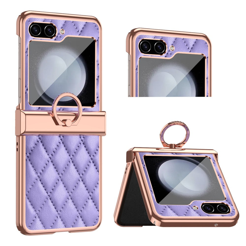 Stitching Line Imprinted Phone Case for Samsung Galaxy Z Flip5 5G PU+PC Kickstand Electroplating Phone Cover