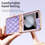 Stitching Line Imprinted Phone Case for Samsung Galaxy Z Flip5 5G PU+PC Kickstand Electroplating Phone Cover