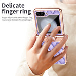 Stitching Line Imprinted Phone Case for Samsung Galaxy Z Flip5 5G PU+PC Kickstand Electroplating Phone Cover