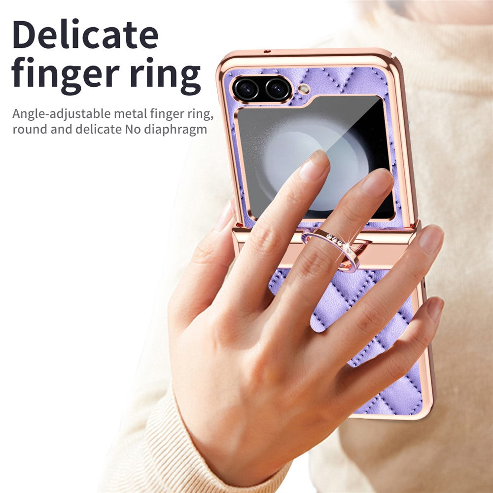 Stitching Line Imprinted Phone Case for Samsung Galaxy Z Flip5 5G PU+PC Kickstand Electroplating Phone Cover