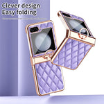 Stitching Line Imprinted Phone Case for Samsung Galaxy Z Flip5 5G PU+PC Kickstand Electroplating Phone Cover