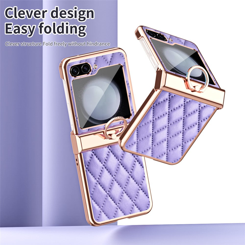 Stitching Line Imprinted Phone Case for Samsung Galaxy Z Flip5 5G PU+PC Kickstand Electroplating Phone Cover