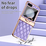 Stitching Line Imprinted Phone Case for Samsung Galaxy Z Flip5 5G PU+PC Kickstand Electroplating Phone Cover