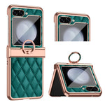 Stitching Line Imprinted Phone Case for Samsung Galaxy Z Flip5 5G PU+PC Kickstand Electroplating Phone Cover
