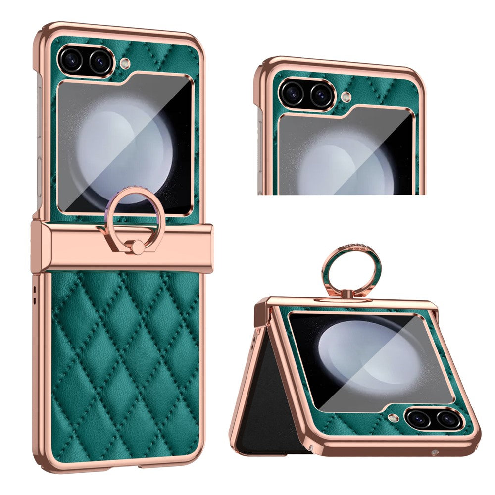 Stitching Line Imprinted Phone Case for Samsung Galaxy Z Flip5 5G PU+PC Kickstand Electroplating Phone Cover
