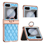 Stitching Line Imprinted Phone Case for Samsung Galaxy Z Flip5 5G PU+PC Kickstand Electroplating Phone Cover