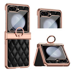 Stitching Line Imprinted Phone Case for Samsung Galaxy Z Flip5 5G PU+PC Kickstand Electroplating Phone Cover
