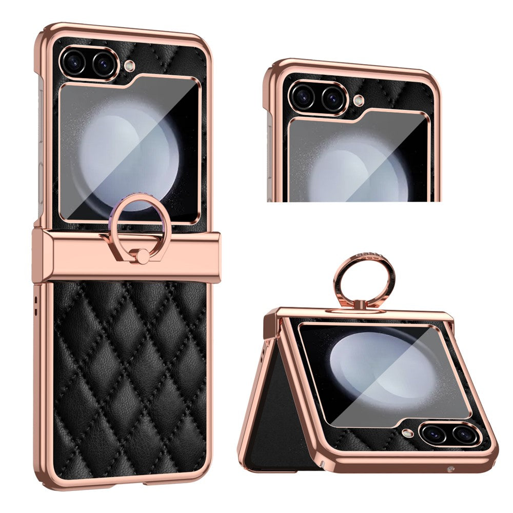 Stitching Line Imprinted Phone Case for Samsung Galaxy Z Flip5 5G PU+PC Kickstand Electroplating Phone Cover