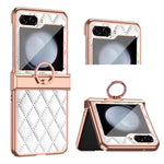 Stitching Line Imprinted Phone Case for Samsung Galaxy Z Flip5 5G PU+PC Kickstand Electroplating Phone Cover
