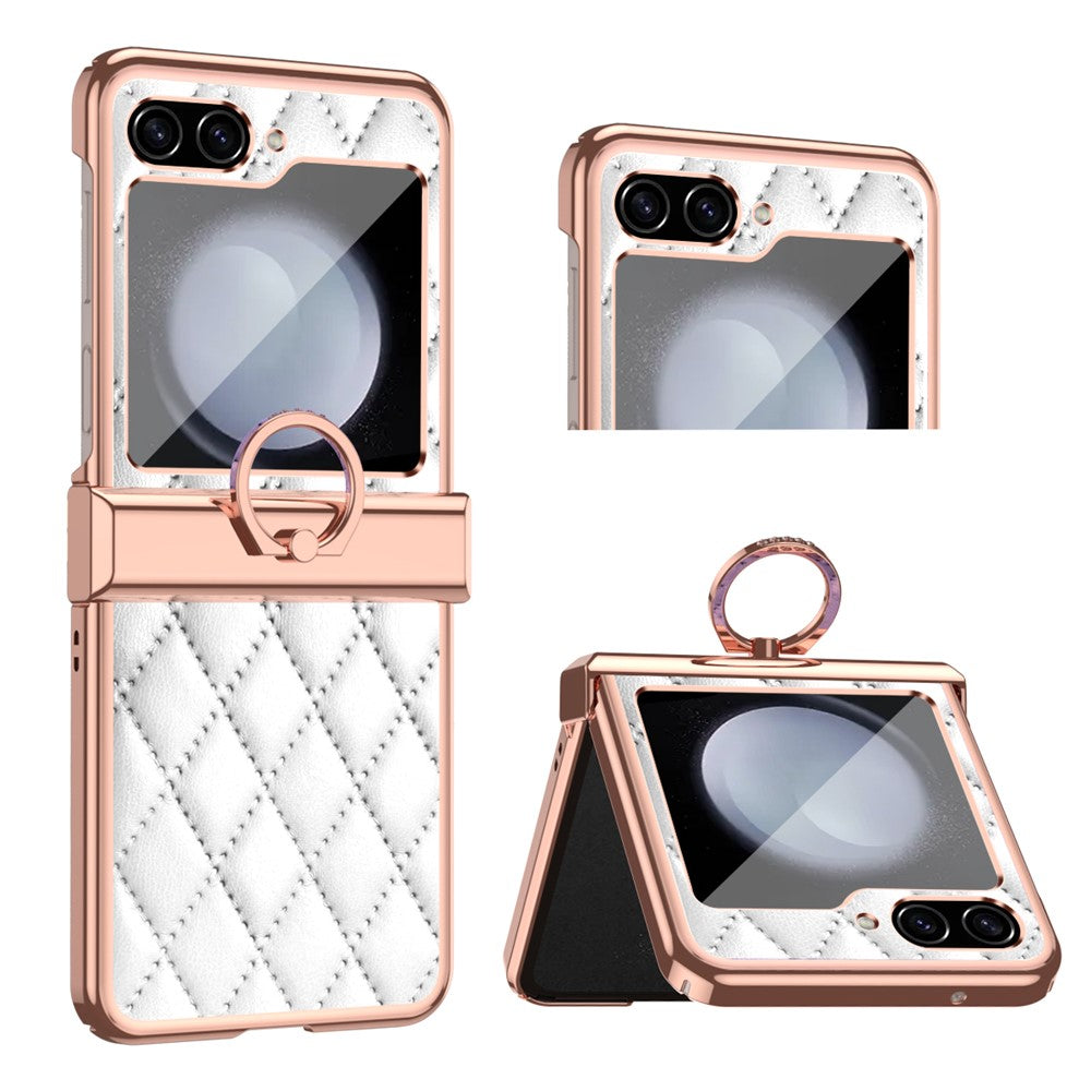 Stitching Line Imprinted Phone Case for Samsung Galaxy Z Flip5 5G PU+PC Kickstand Electroplating Phone Cover