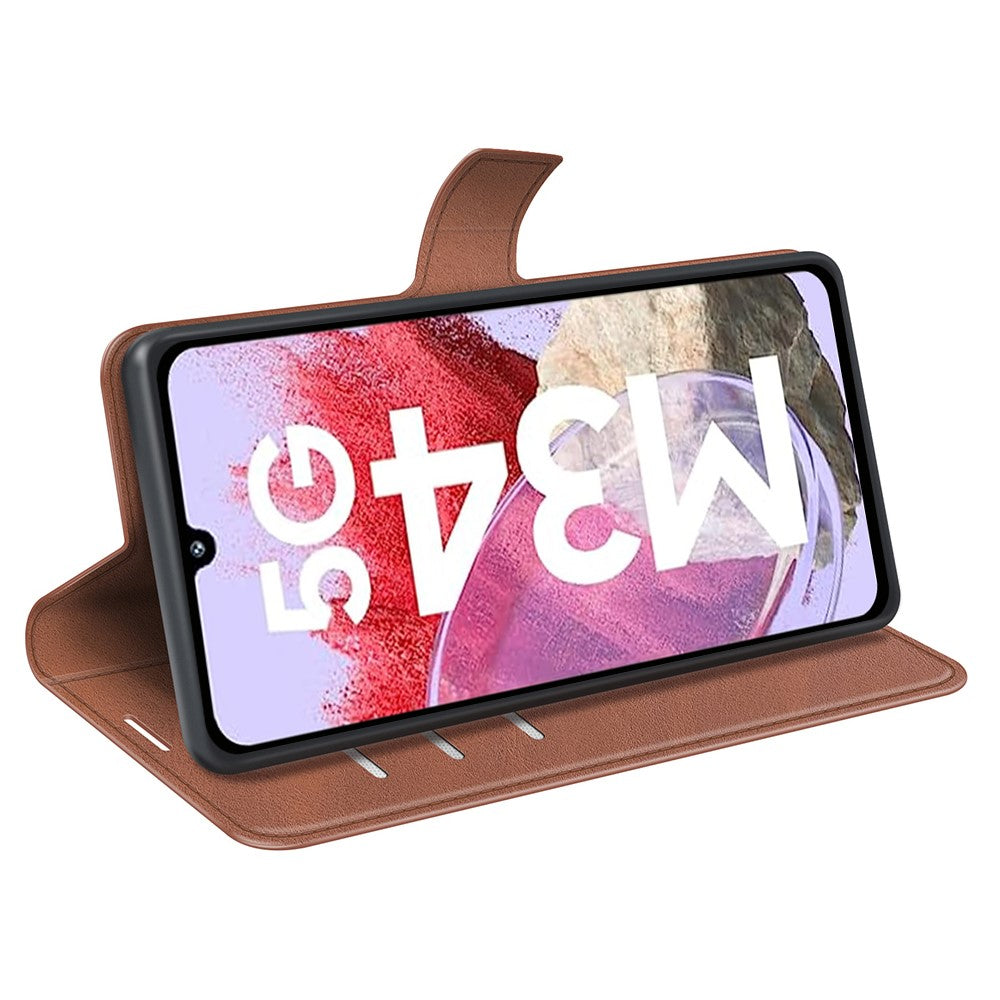 For Samsung Galaxy F34 5G / M34 5G Calf Texture Wallet Stand Cell Phone Cover Magnetic Closure PU Leather Case