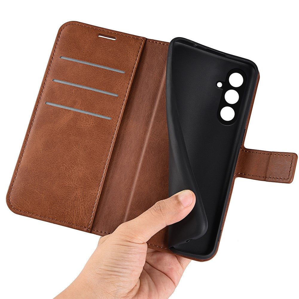 For Samsung Galaxy F34 5G / M34 5G Calf Texture Wallet Stand Cell Phone Cover Magnetic Closure PU Leather Case