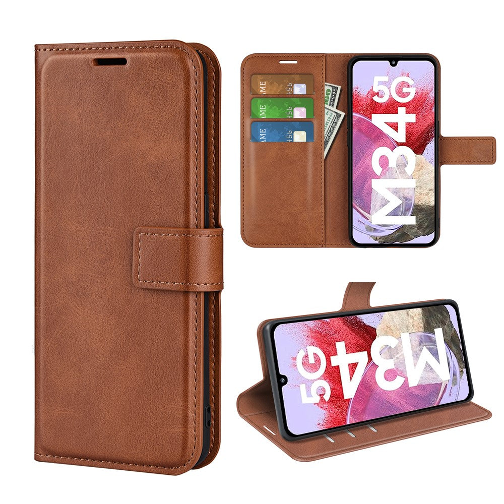 For Samsung Galaxy F34 5G / M34 5G Calf Texture Wallet Stand Cell Phone Cover Magnetic Closure PU Leather Case