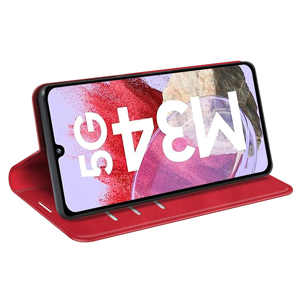 Samsung Galaxy F34 5G / M34 5G ridsefast Skin-touch-etui i PU-læder med stativ, mobilcover