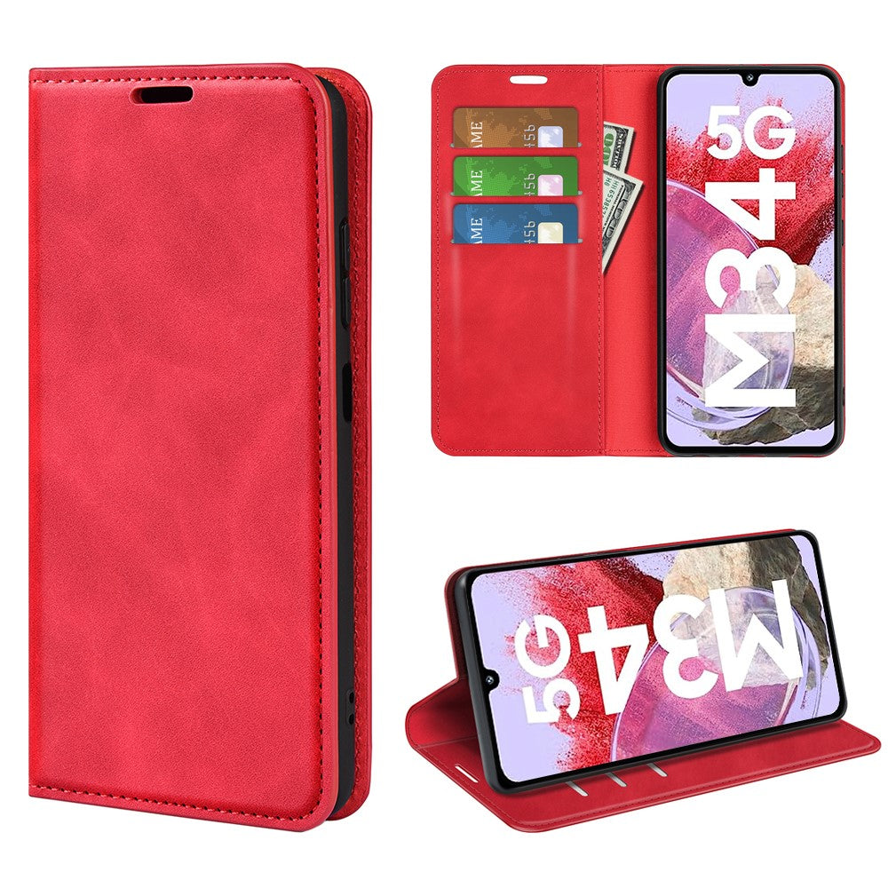 Samsung Galaxy F34 5G / M34 5G ridsefast Skin-touch-etui i PU-læder med stativ, mobilcover