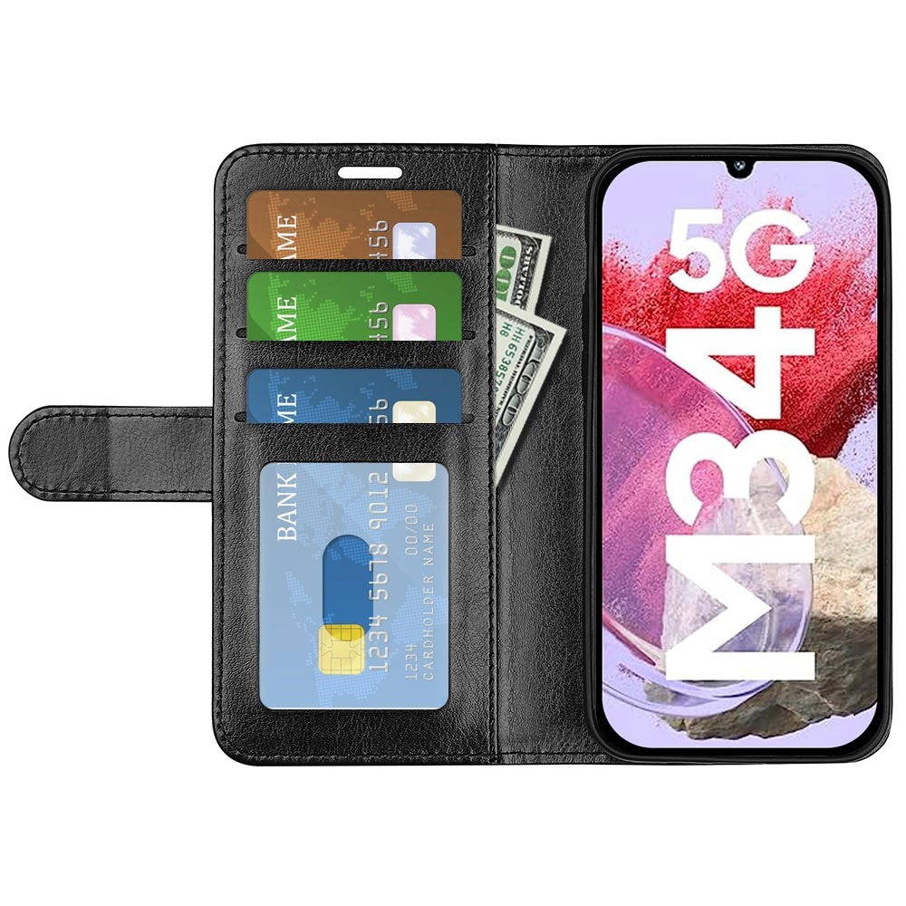 For Samsung Galaxy F34 5G / M34 5G Anti-Scratch PU Leather Cell Phone Cover Stand Crazy Horse Texture Wallet Case