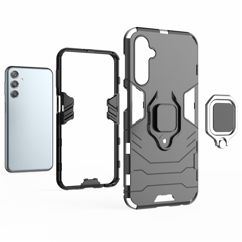 For Samsung Galaxy F34 5G / M34 5G Hard PC Soft TPU Back Cover Rotatable Ring Holder Kickstand Phone Case