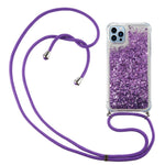 For iPhone 15 Pro Gradient Liquid Sequins Case TPU Cell Phone Cover with Long Strap