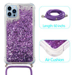 For iPhone 15 Pro Gradient Liquid Sequins Case TPU Cell Phone Cover with Long Strap