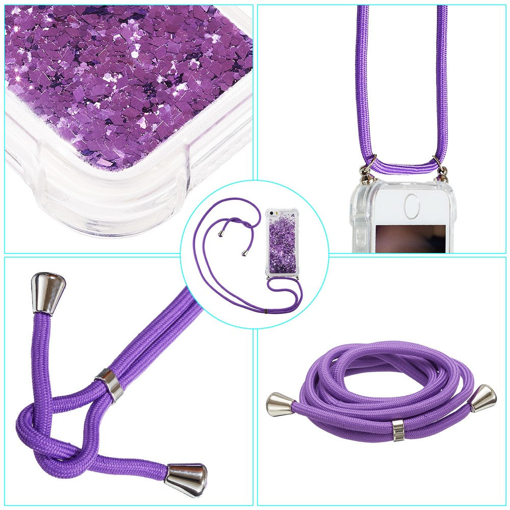 For iPhone 15 Pro Gradient Liquid Sequins Case TPU Cell Phone Cover with Long Strap