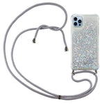 For iPhone 15 Pro Gradient Liquid Sequins Case TPU Cell Phone Cover with Long Strap