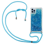 For iPhone 15 Pro Gradient Liquid Sequins Case TPU Cell Phone Cover with Long Strap
