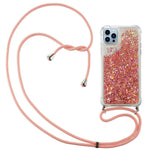For iPhone 15 Pro Gradient Liquid Sequins Case TPU Cell Phone Cover with Long Strap