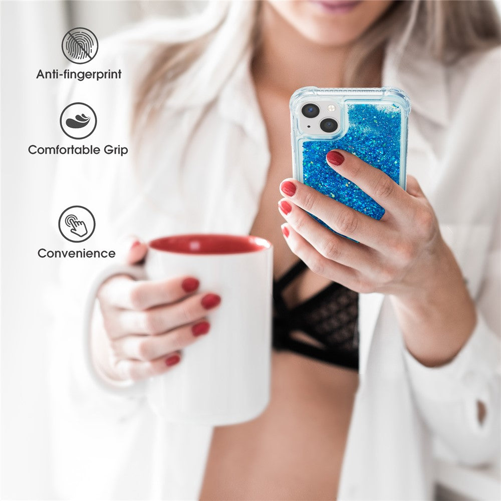 Til iPhone 15 Plus Glitter Quicksand Beskyttende Cover Gennemsigtigt TPU Telefon Bagcover