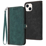 YX0020 For iPhone 15 Plus PU Leather Phone Case Anti-drop Wallet Stand Cover with Strap