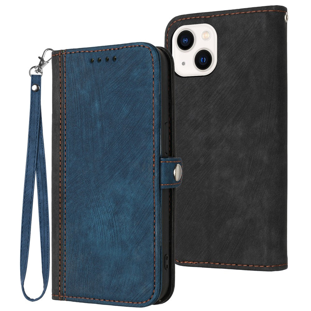 YX0020 For iPhone 15 Plus PU Leather Phone Case Anti-drop Wallet Stand Cover with Strap