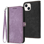 YX0020 For iPhone 15 Plus PU Leather Phone Case Anti-drop Wallet Stand Cover with Strap