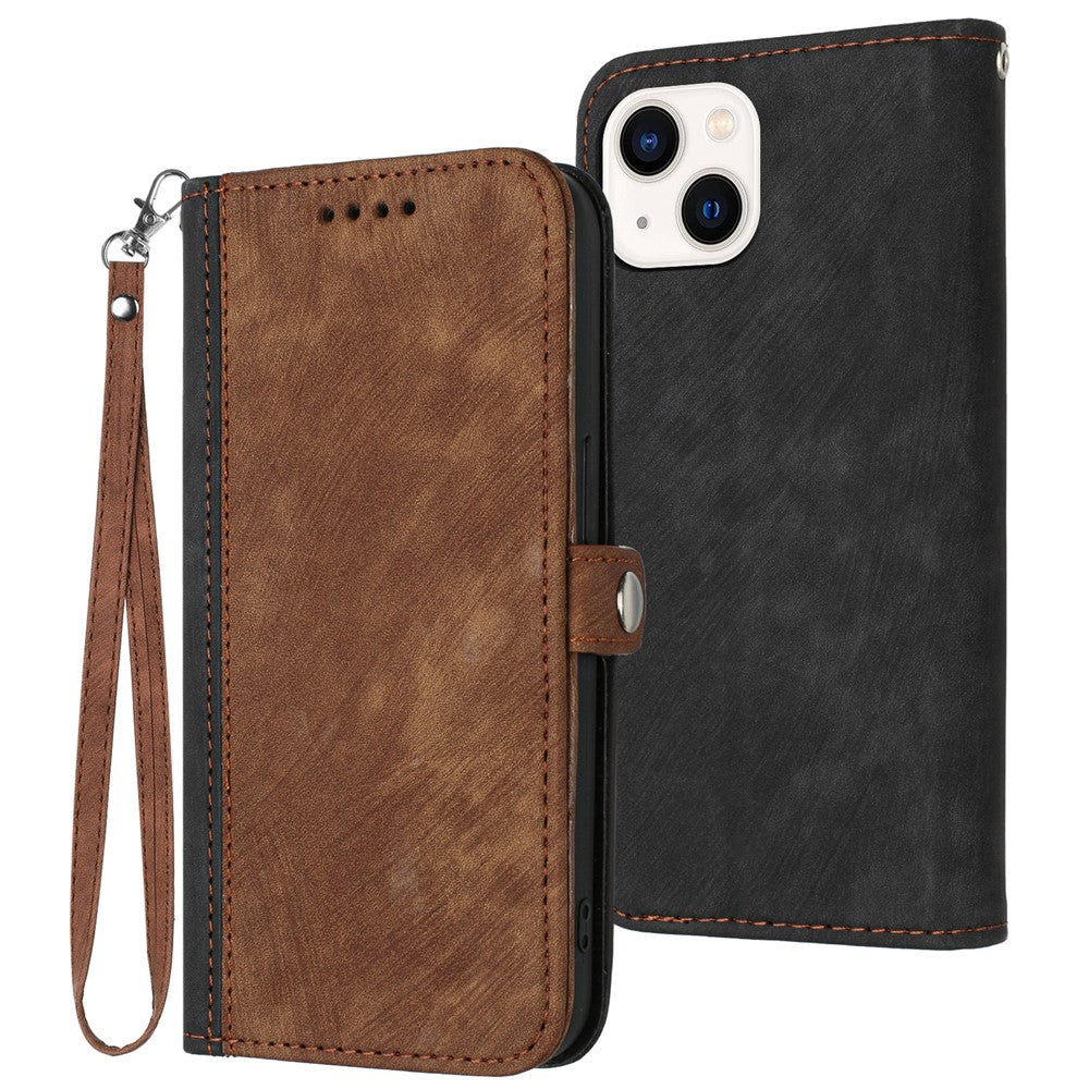 YX0020 For iPhone 15 Plus PU Leather Phone Case Anti-drop Wallet Stand Cover with Strap