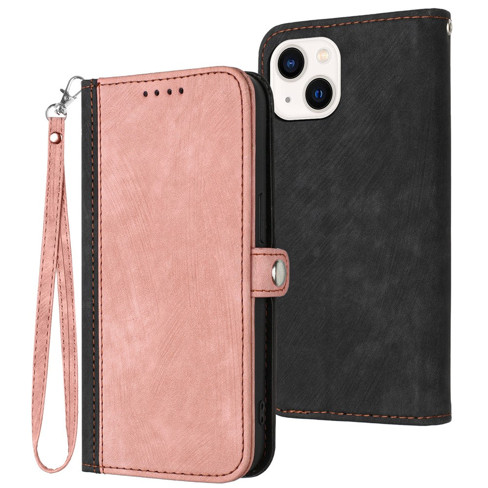 YX0020 For iPhone 15 Plus PU Leather Phone Case Anti-drop Wallet Stand Cover with Strap