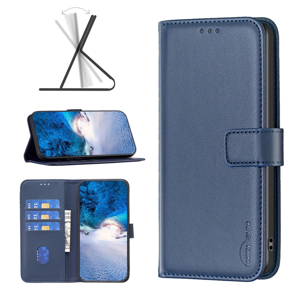 BINFEN COLOR BF17 Leather Wallet Case for Oppo A58 4G , Stand Magnetic Closure Protective Phone Cover