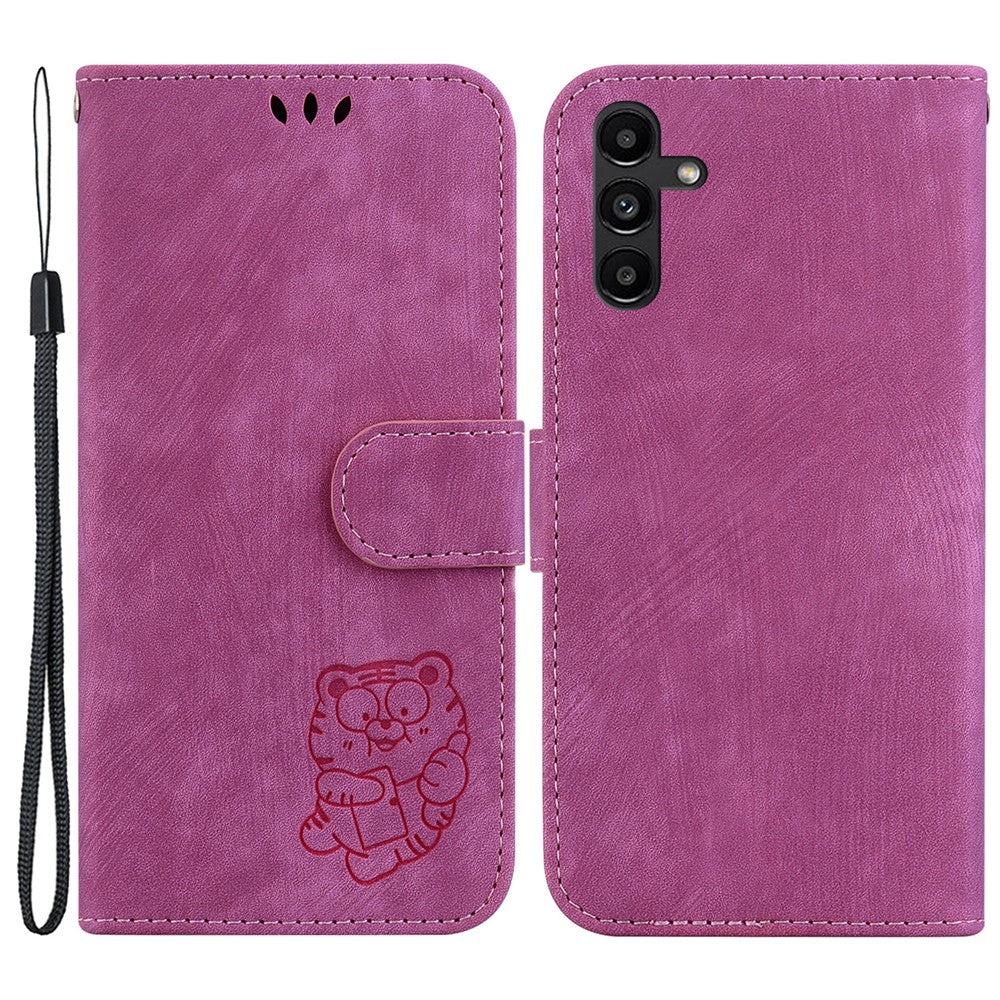 Sødt tigerpræget PU-læderetui til Samsung Galaxy A13 5G, pung-etui med stativ