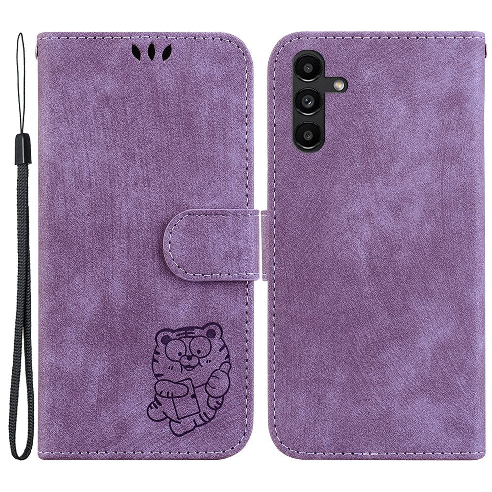 Sødt tigerpræget PU-læderetui til Samsung Galaxy A13 5G, pung-etui med stativ
