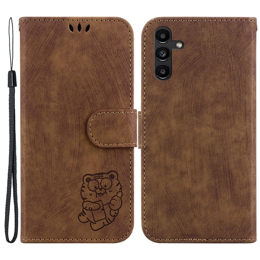 Sødt tigerpræget PU-læderetui til Samsung Galaxy A13 5G, pung-etui med stativ