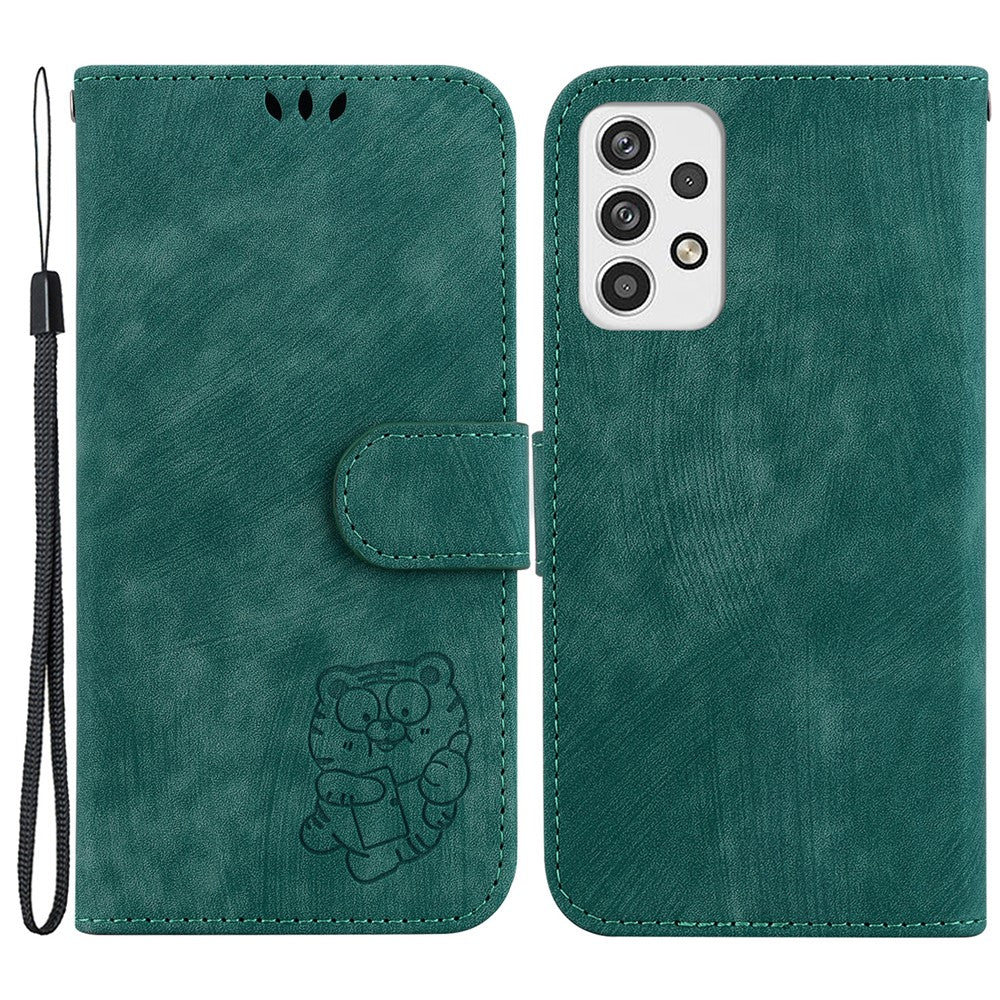 For Samsung Galaxy A23 5G (Global Version) / A23 4G Cartoon Tiger Imprint Phone Cover Leather Wallet Stand Shell