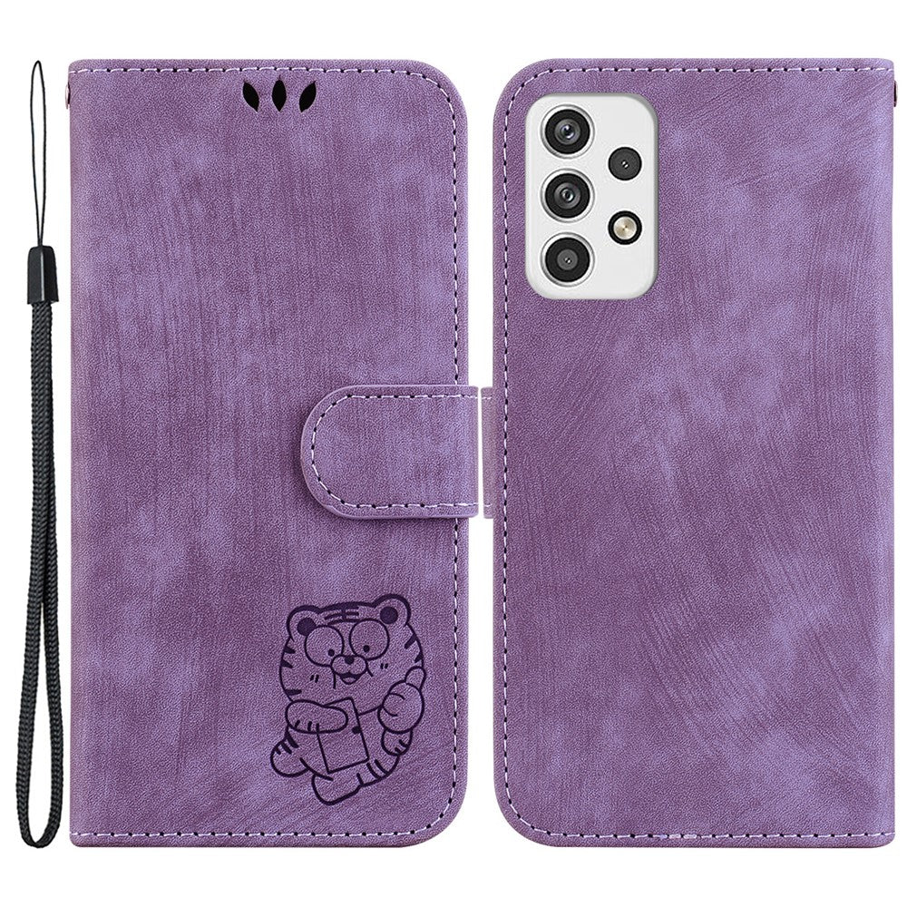 For Samsung Galaxy A23 5G (Global Version) / A23 4G Cartoon Tiger Imprint Phone Cover Leather Wallet Stand Shell