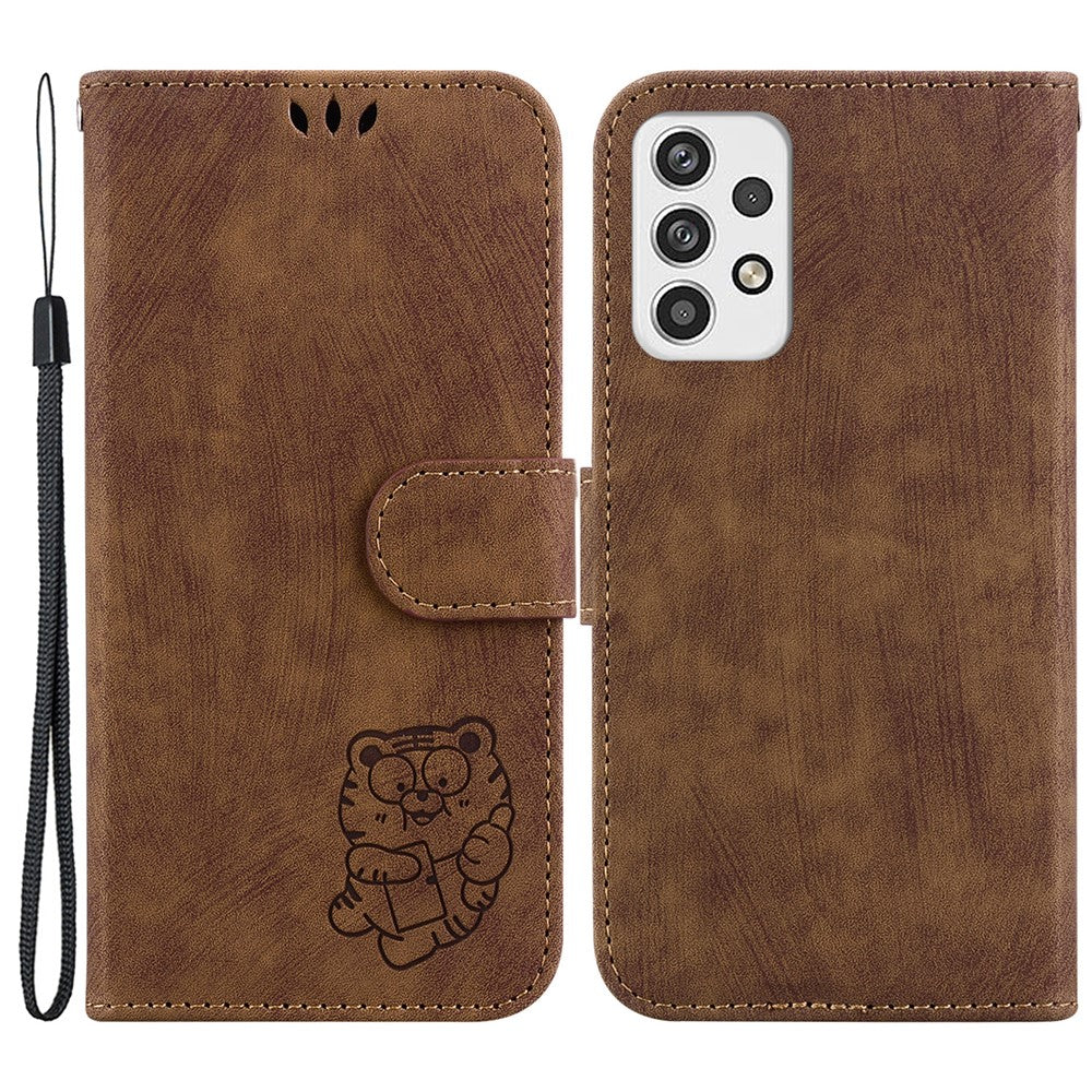 For Samsung Galaxy A23 5G (Global Version) / A23 4G Cartoon Tiger Imprint Phone Cover Leather Wallet Stand Shell
