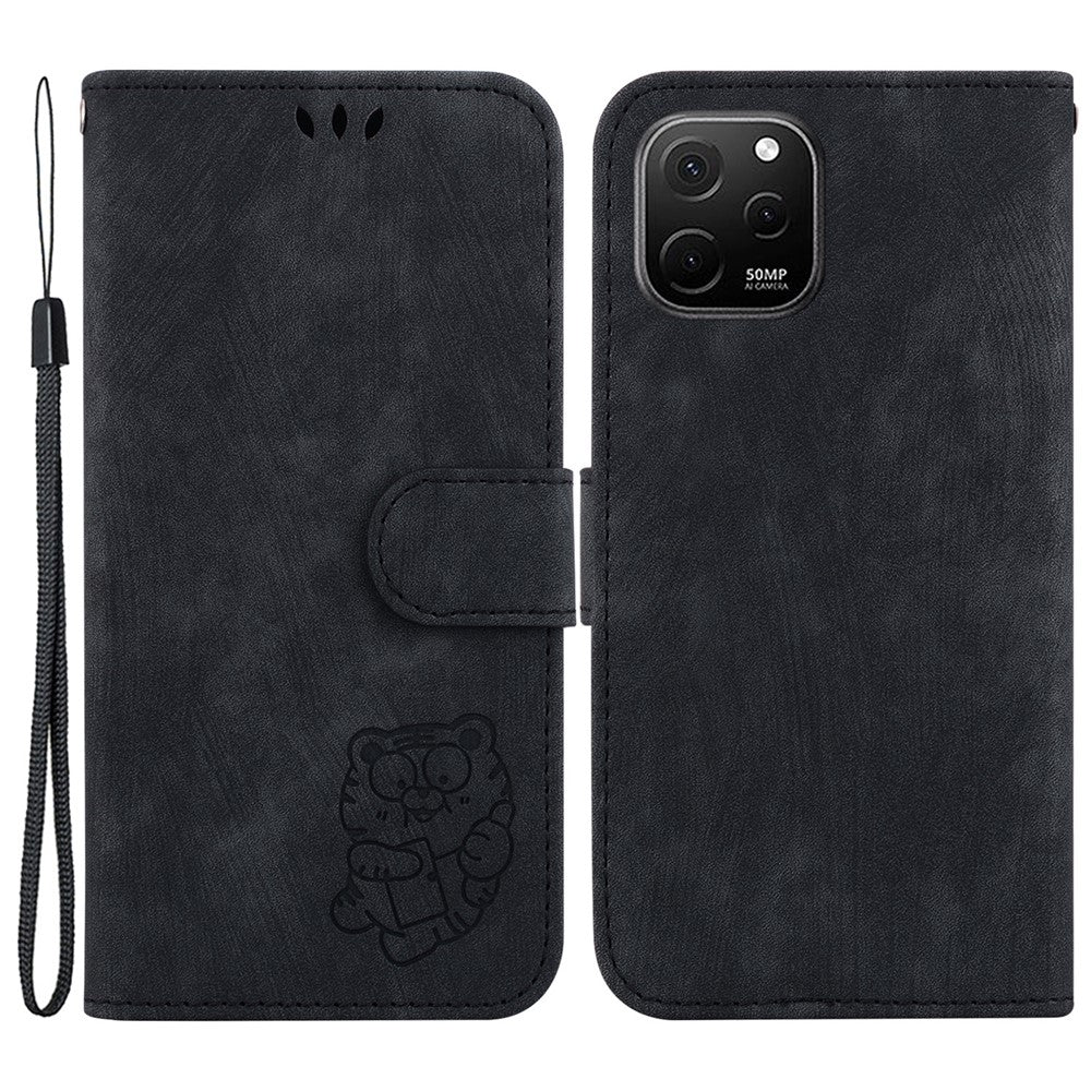 For Huawei nova Y61 4G Leather Wallet Stand Anti-shock Cover Lovely Tiger Imprint Phone Case