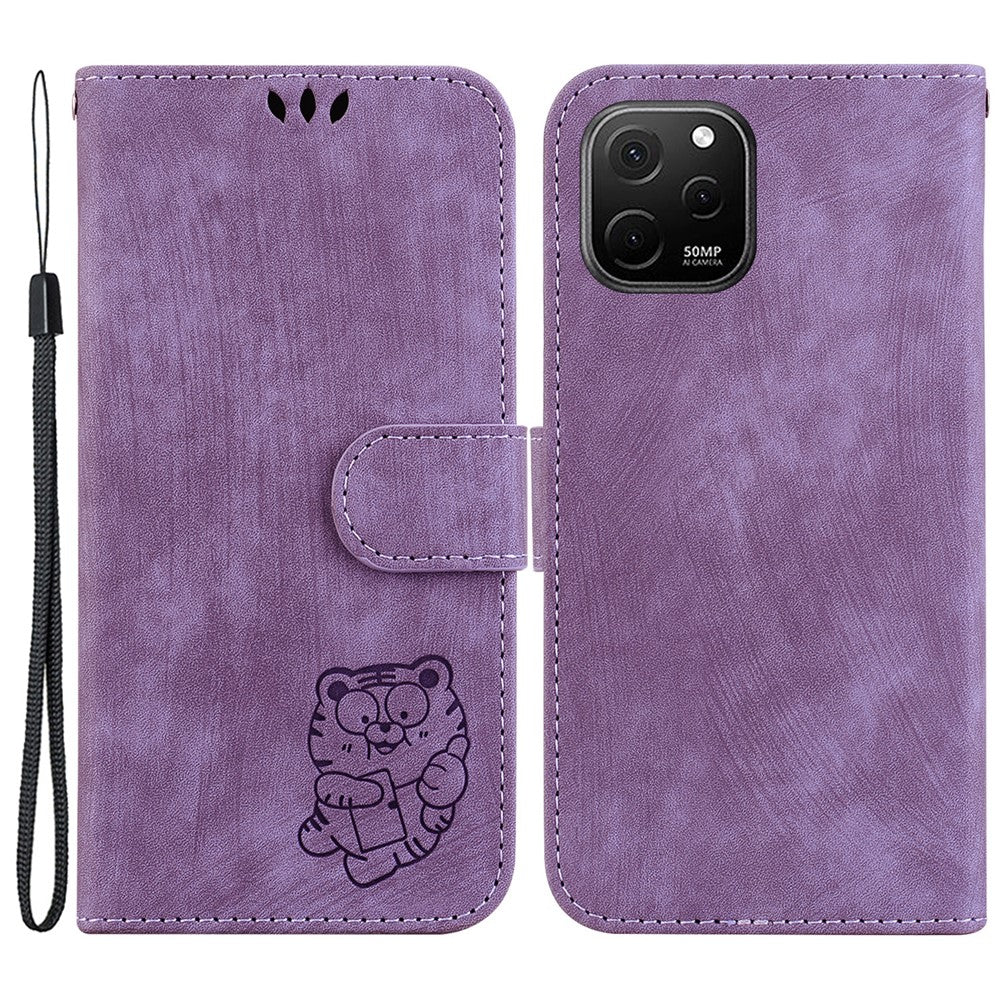 For Huawei nova Y61 4G Leather Wallet Stand Anti-shock Cover Lovely Tiger Imprint Phone Case