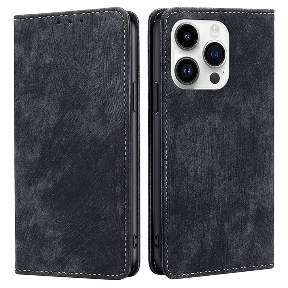 For iPhone 15 Pro Anti-drop Leather Wallet Phone Case RFID Blocking Folding Stand Cover