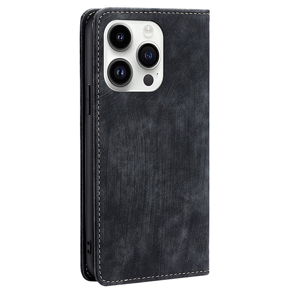 For iPhone 15 Pro Anti-drop Leather Wallet Phone Case RFID Blocking Folding Stand Cover