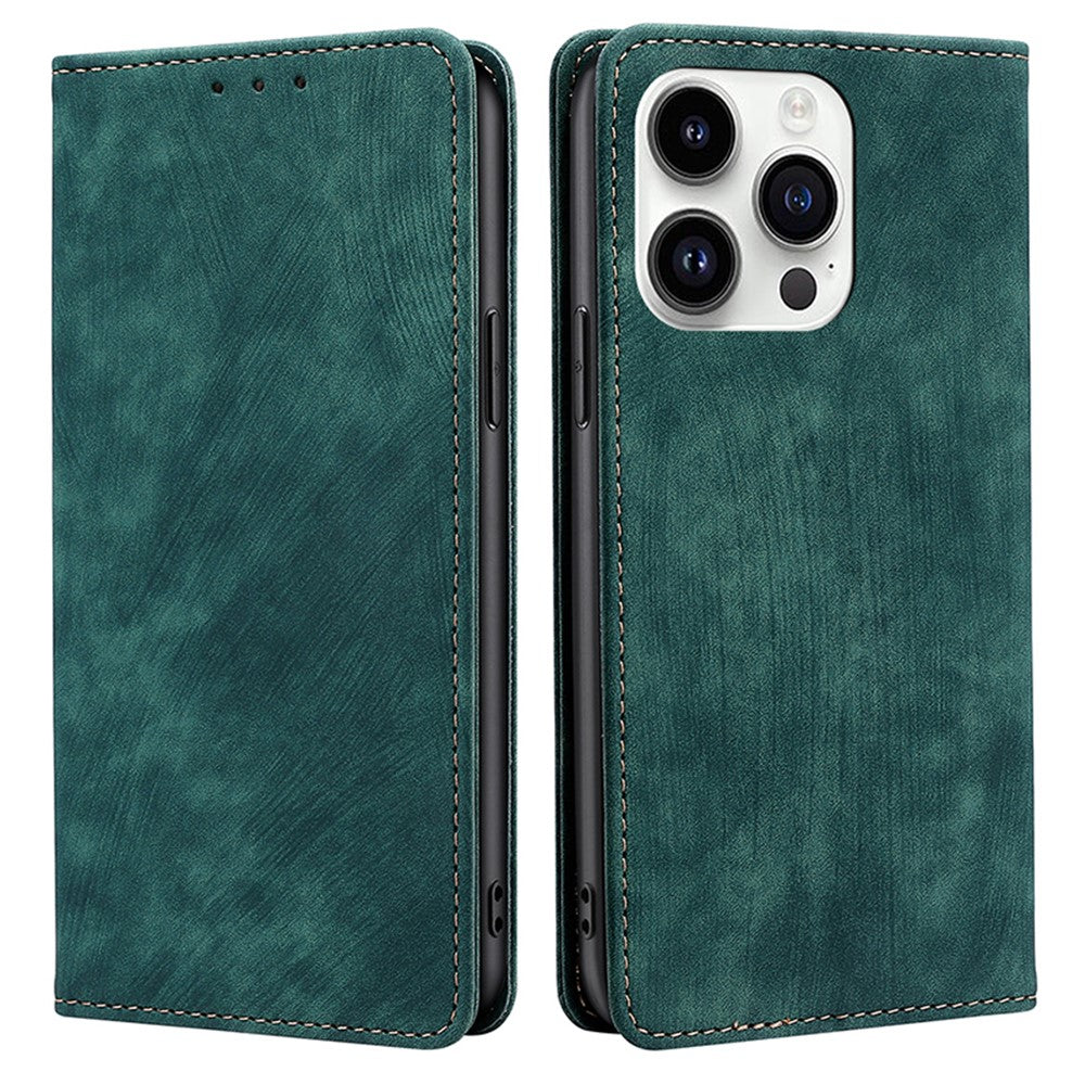 For iPhone 15 Pro Anti-drop Leather Wallet Phone Case RFID Blocking Folding Stand Cover