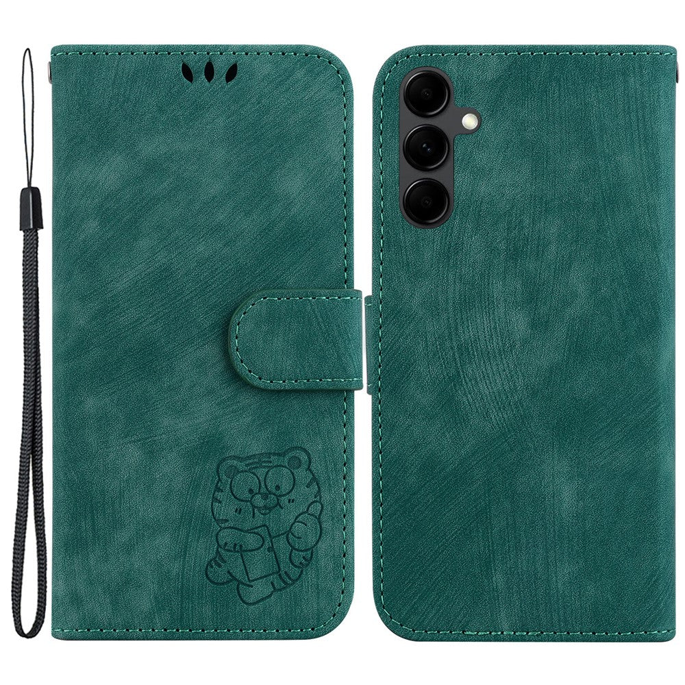 For Samsung Galaxy A24 4G (162.1 x 77.6 x 8.3mm) Imprinted Tiger Pattern Phone Case PU Leather Stand Wallet Cover