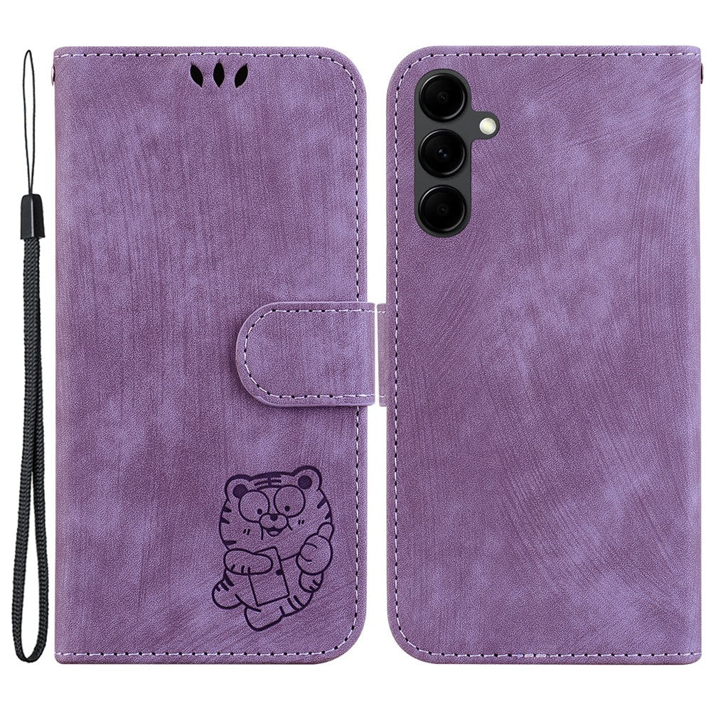 For Samsung Galaxy A24 4G (162.1 x 77.6 x 8.3mm) Imprinted Tiger Pattern Phone Case PU Leather Stand Wallet Cover